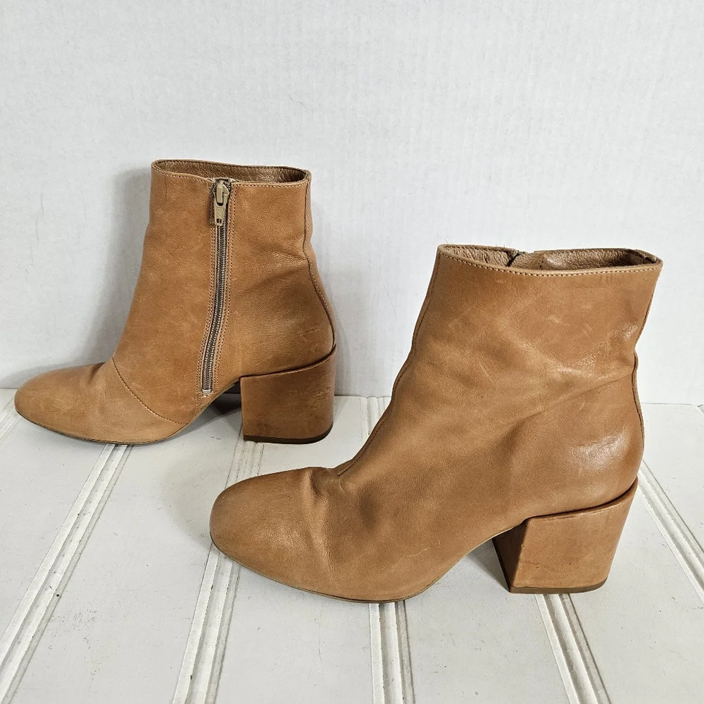 Free People Boots 39 Sienna Leather Square Toe Block Heel Cognac Brown Boho Chic